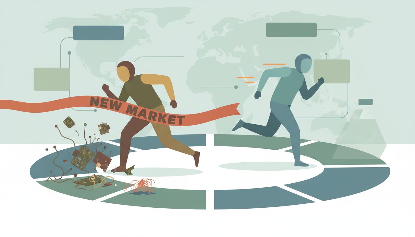 Illustration of two runners where the first breaks through a barrier but stumbles, while the second has a clear path