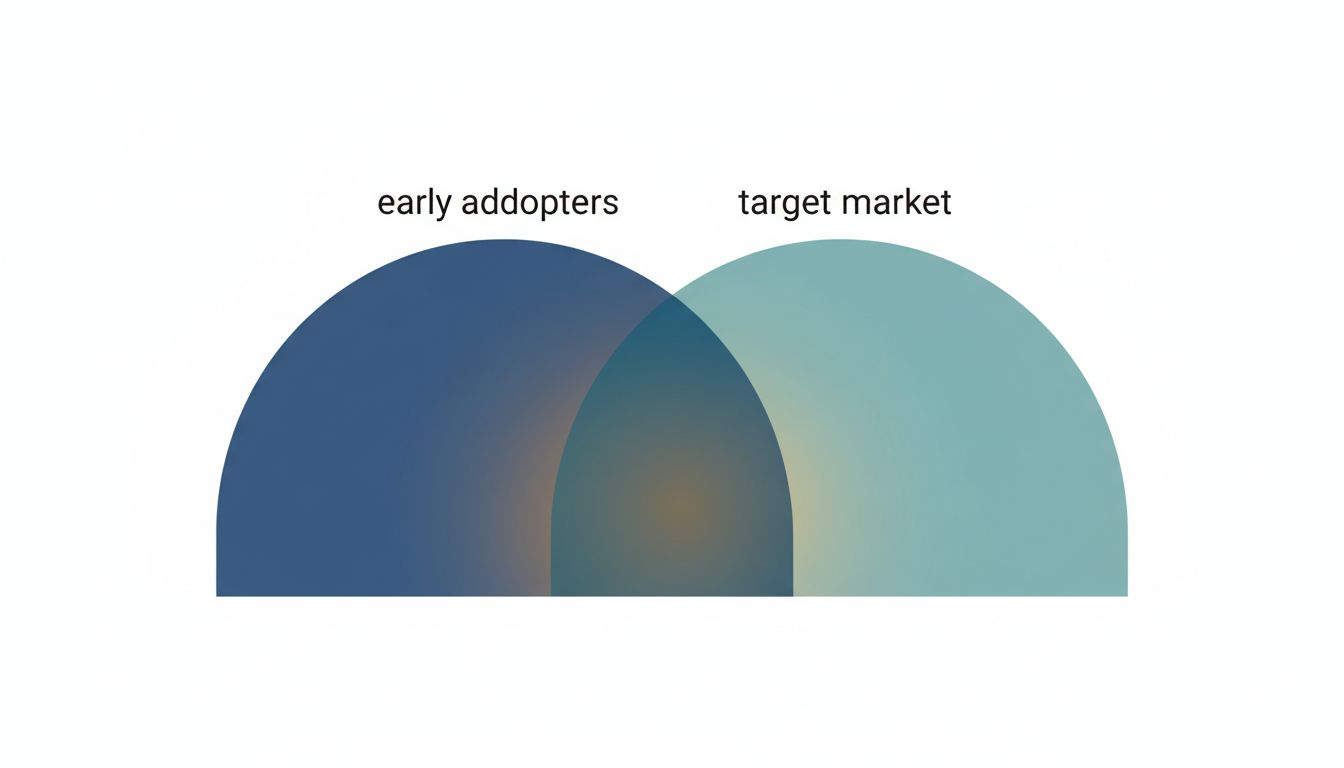 Diagram showing the limited overlap between early adopter distribution and target market distribution