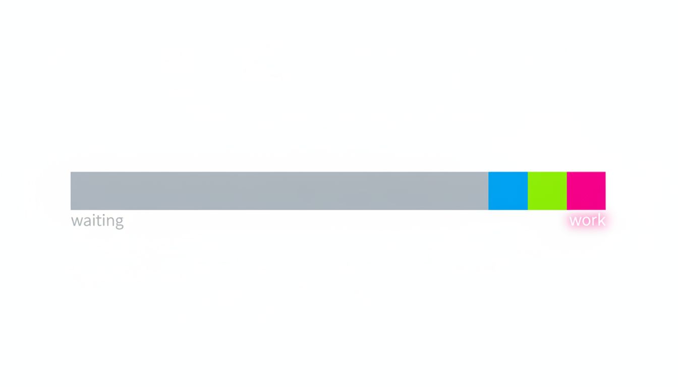 Timeline diagram showing a program request spending most of its duration waiting, with only a small portion doing actual computation