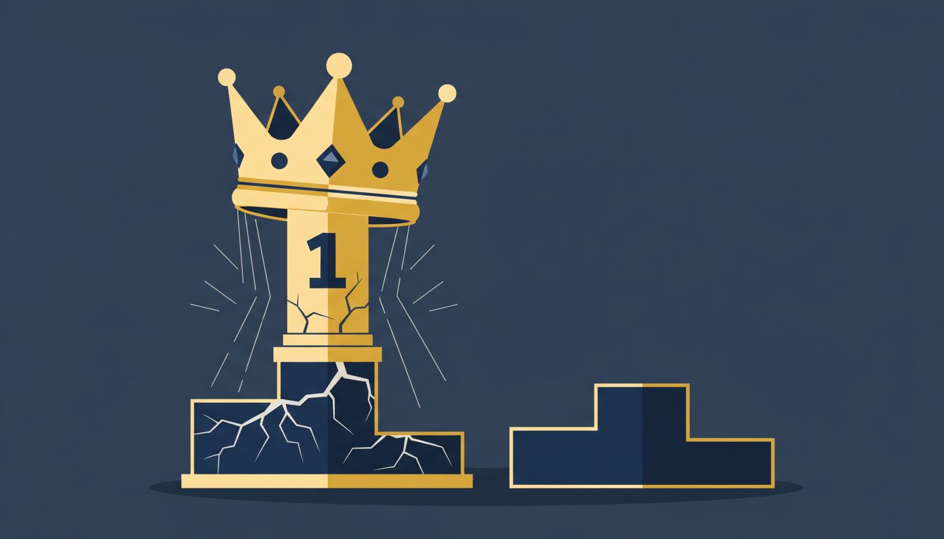 Illustration of a cracking first-place podium beside a stable second-place podium