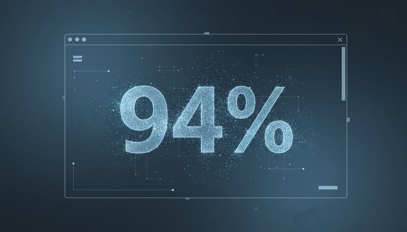 A digital confidence percentage that dissolves into particles on close inspection