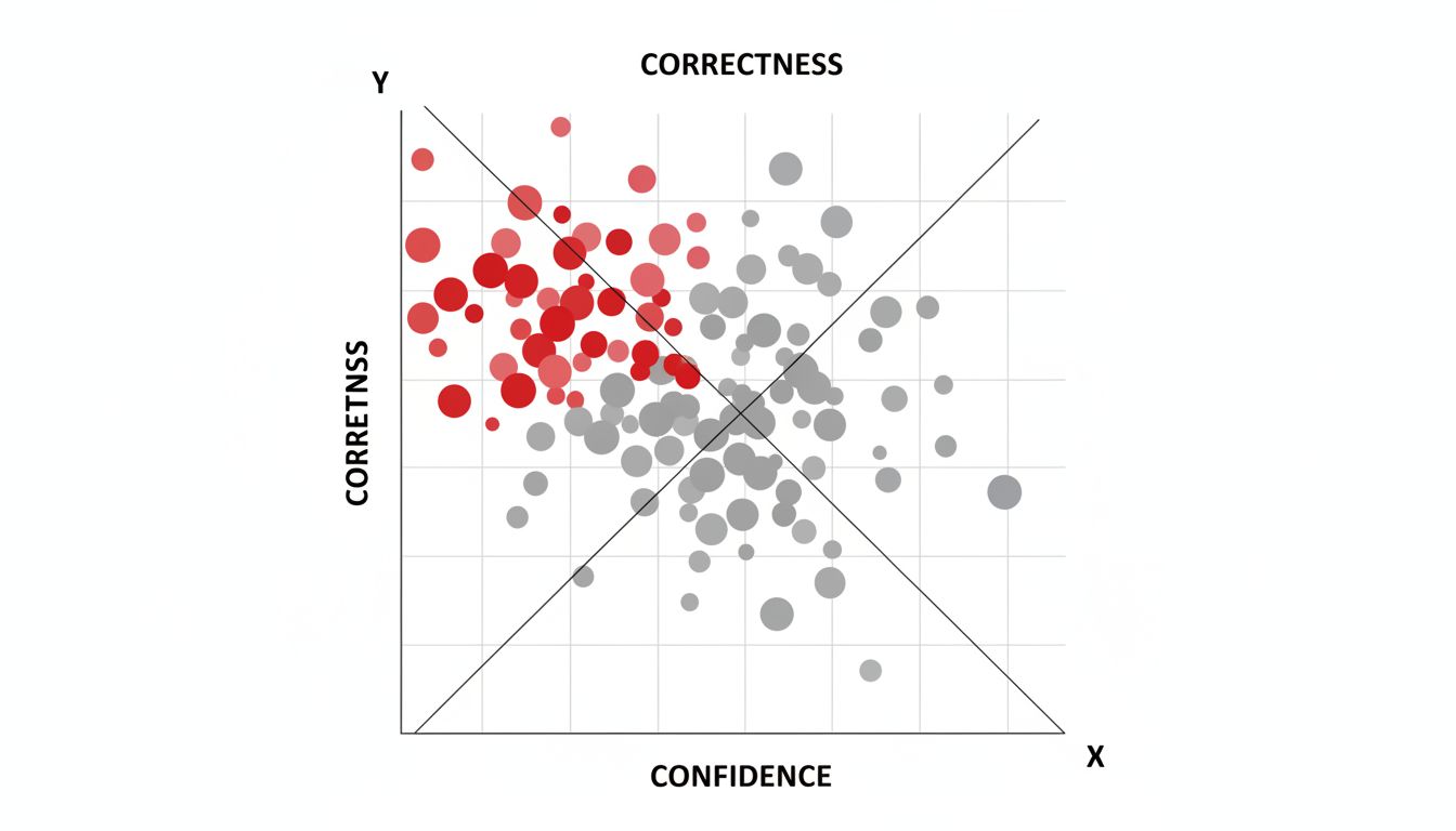 Scatter plot diagram showing no correlation between AI confidence and code correctness