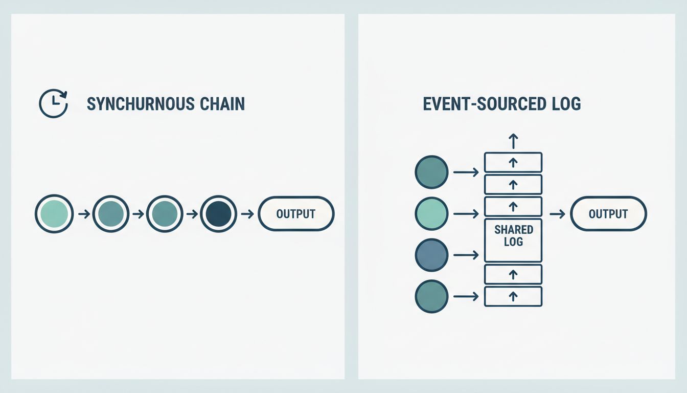 Diagram comparing synchronous meeting decision flow versus asynchronous written decision flow