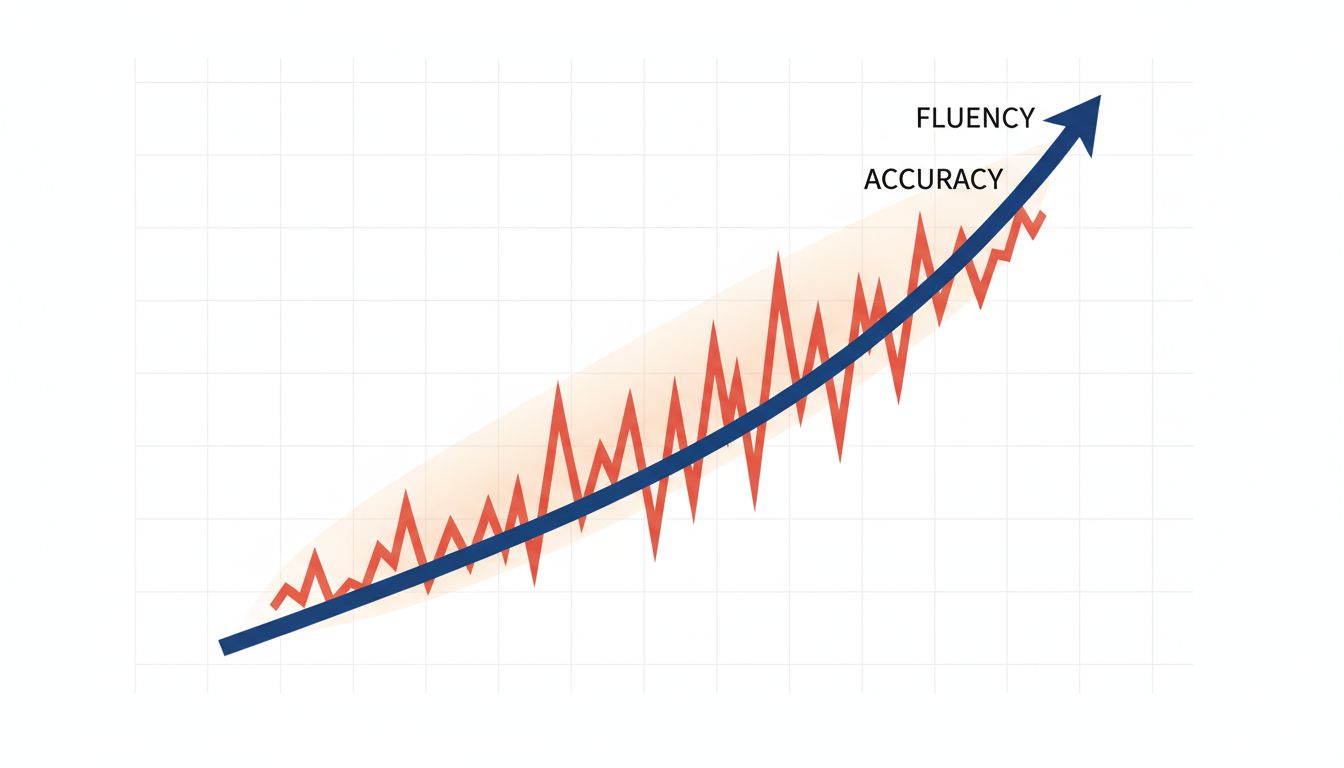 Graph illustrating how fluency scales faster than accuracy in language models