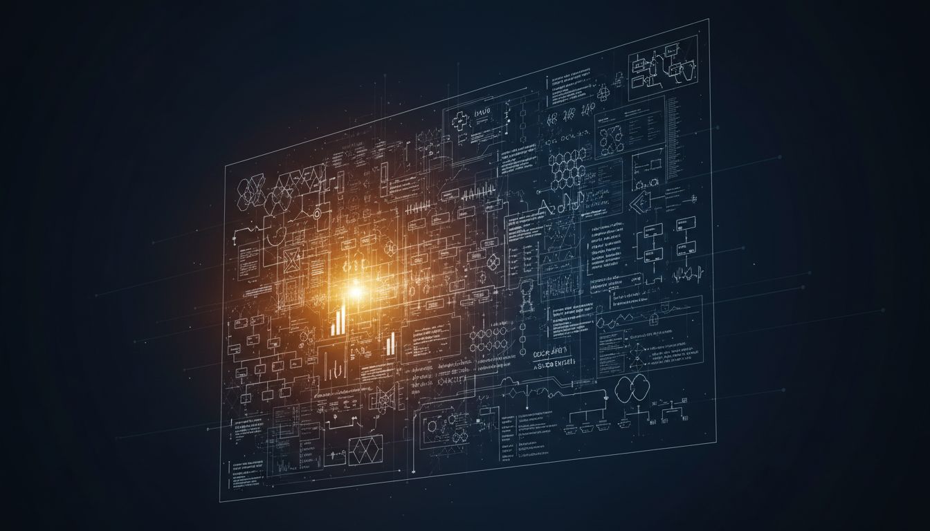 Abstract illustration showing a whiteboard with text lit unevenly, some areas glowing brightly and others fading into shadow