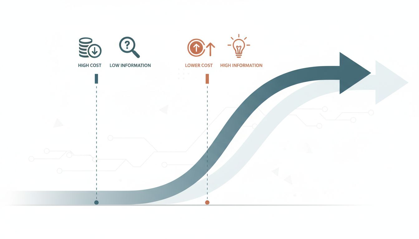 Diagram showing how second entrants typically arrive at the inflection point of market adoption curves, after pioneers have absorbed early costs