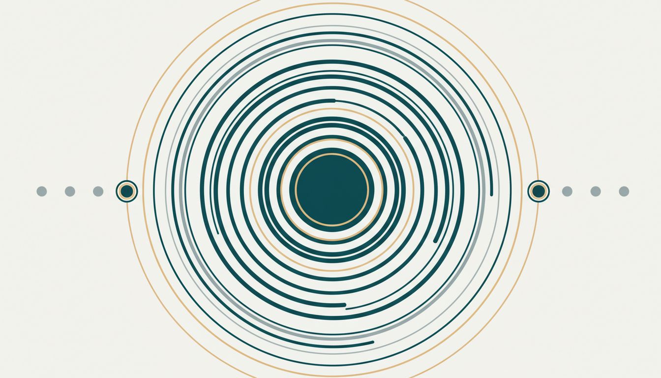 Abstract illustration of network effect ripples spreading from a dominant node, outcompeting technically superior but isolated alternatives