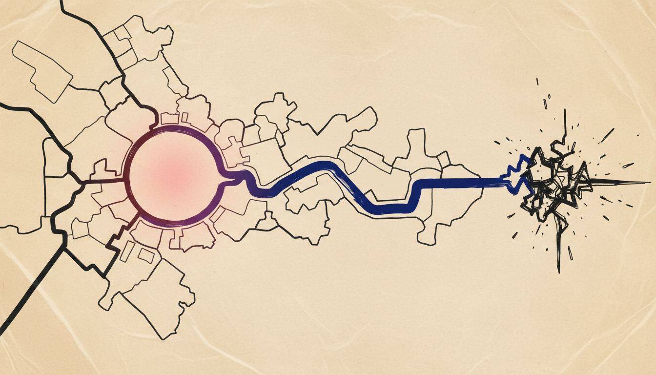 A confident route marked on a map that bypasses the actual destination