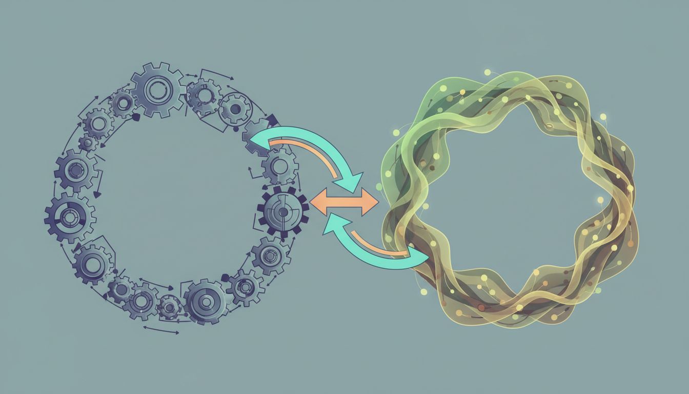 Diagram showing execution and discovery as two interconnected feedback loops