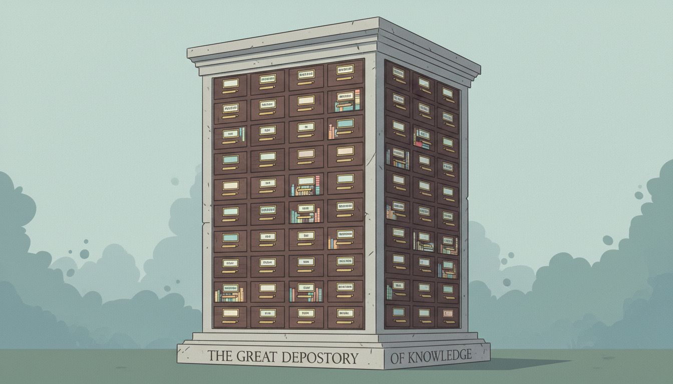An ornate filing cabinet styled as a graveyard mausoleum, representing well-organized but unused notes