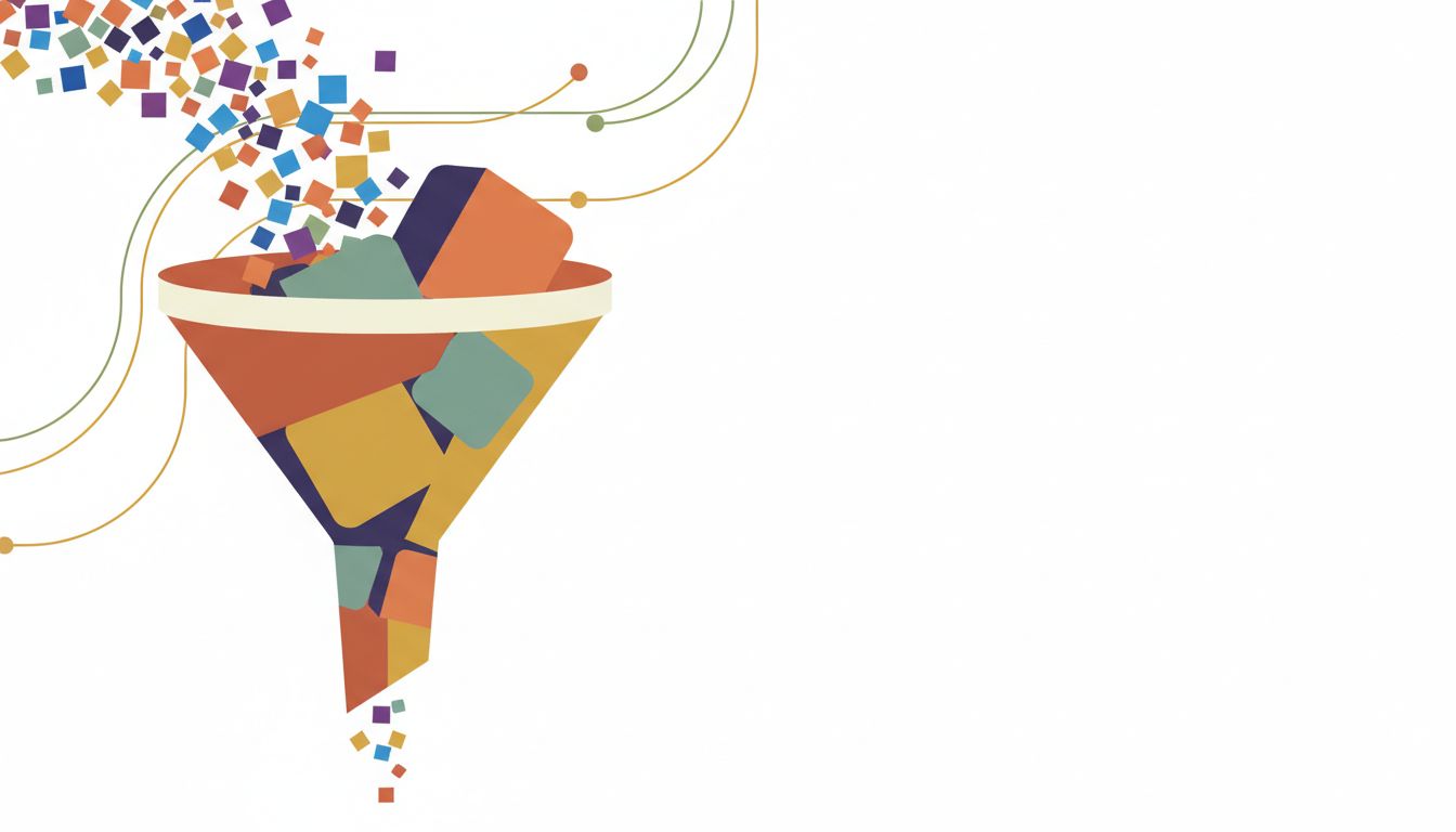 Illustration of a funnel overflowing with small tasks while larger important items remain stuck