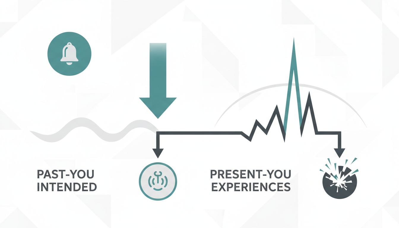 Flowchart showing the gap between intended and actual notification impact on focus