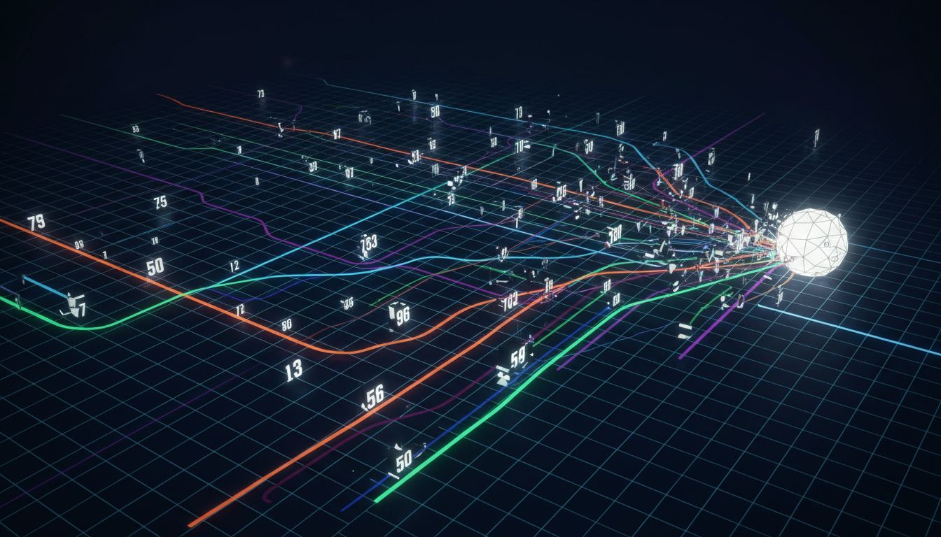 Abstract diagram showing numbered data packets taking different routes across a network before reassembling at the destination