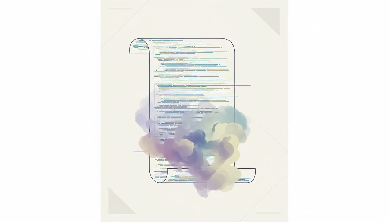 A document with clear text at the top fading into an undefined space below, representing model completion