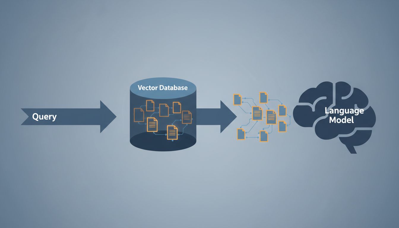 Diagram illustrating how a RAG pipeline routes a query through a vector database before reaching a language model