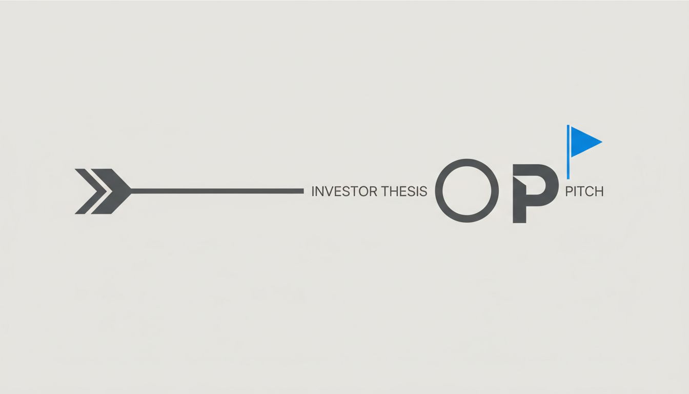 Diagram showing a startup pitch landing on an investor's pre-existing thesis destination