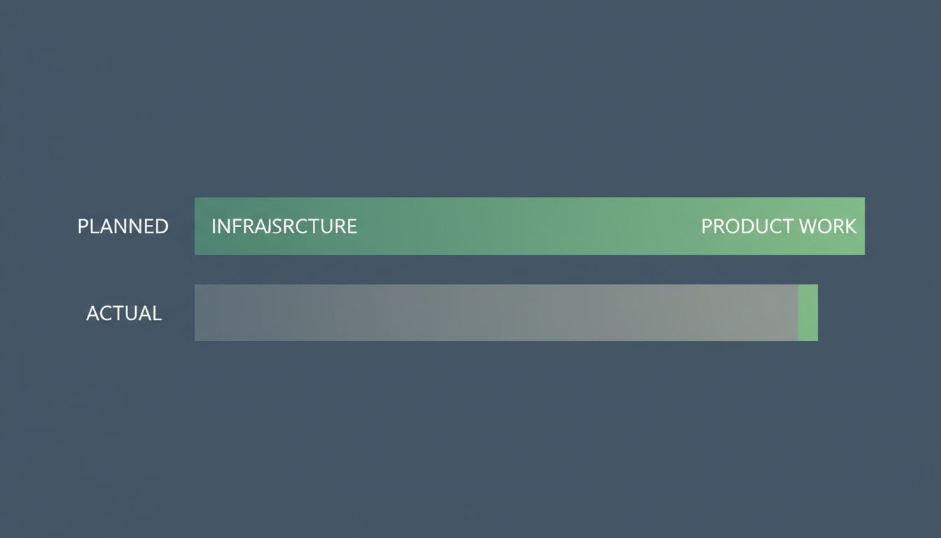 Bar chart comparing planned versus actual engineering time allocation after cloud migration
