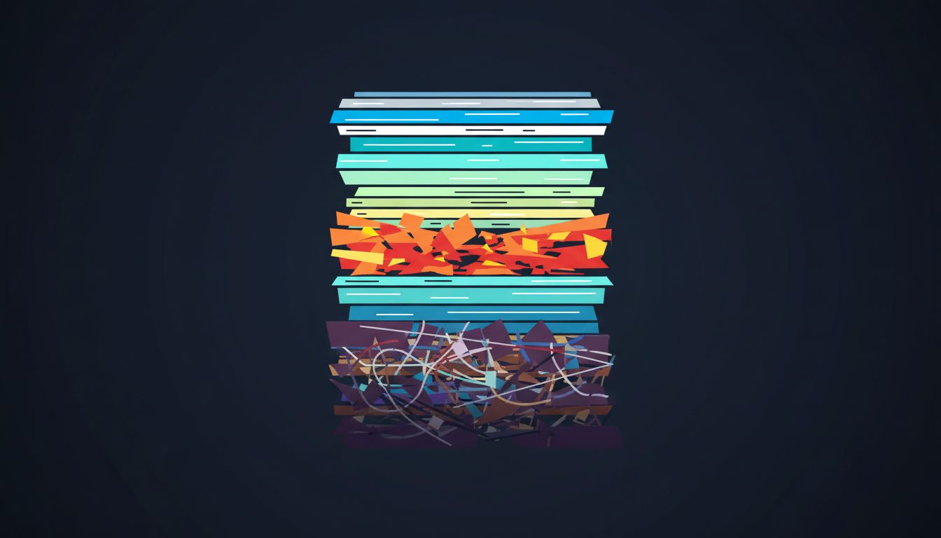 Abstract illustration of commit history as geological strata, showing layers of code changes over time