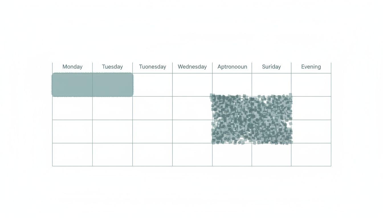 A weekly calendar diagram showing protected morning blocks with meetings compressed into a single afternoon window