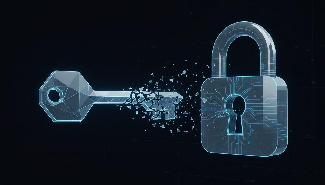 Abstract illustration of a key that no longer fits a subtly changed lock, representing prompt fragility after model updates