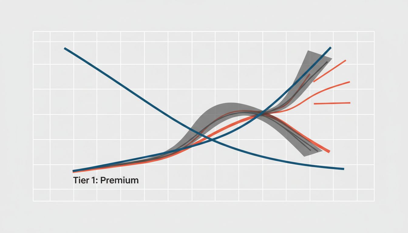 Chart showing two cloud cost curves where the initially cheaper option accumulates hidden costs and surpasses the higher-tier option over time