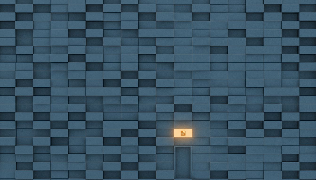 A towering wall of task items with a single door, representing the difficulty of finding actionable work in an overwhelming list