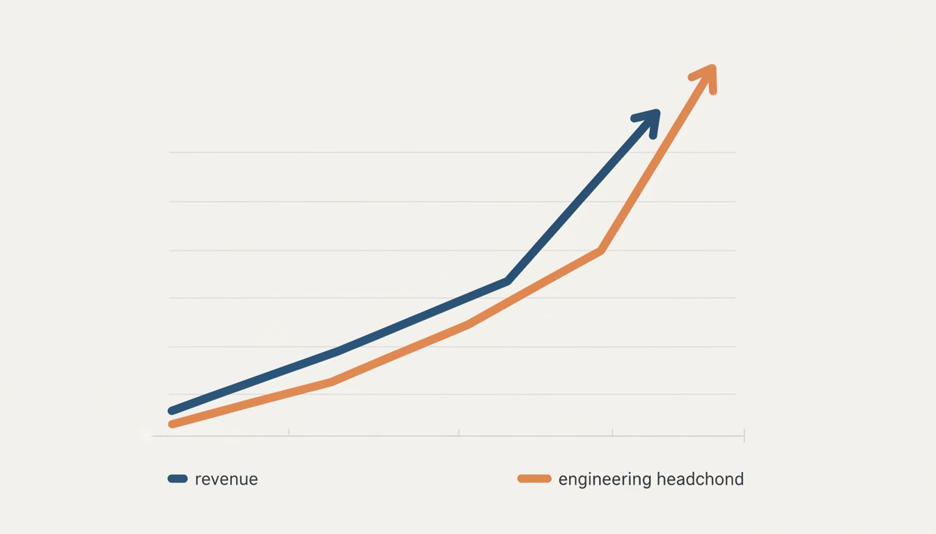 Abstract chart showing engineering headcount growth outpacing revenue growth over time